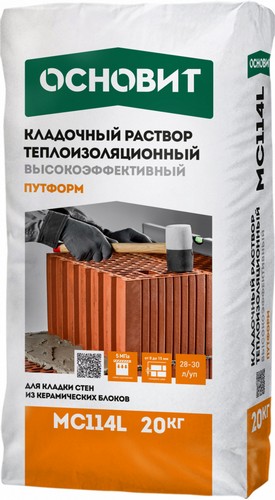 Теплоизоляционный кладочный раствор высокоэффективный ОСНОВИТ ПУТФОРМ МС114 L, 20 кг
